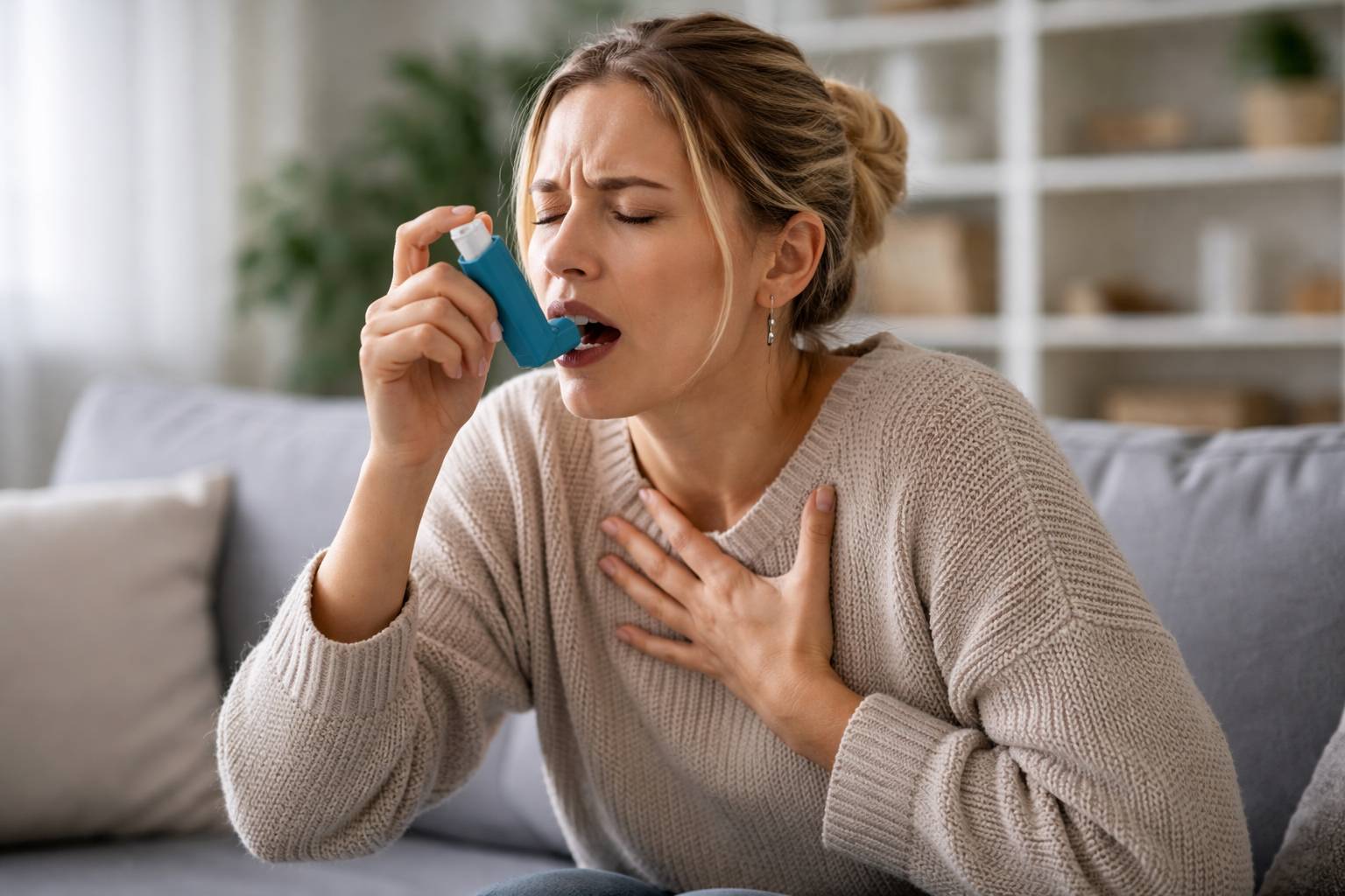 Žena koristi pumpicu.